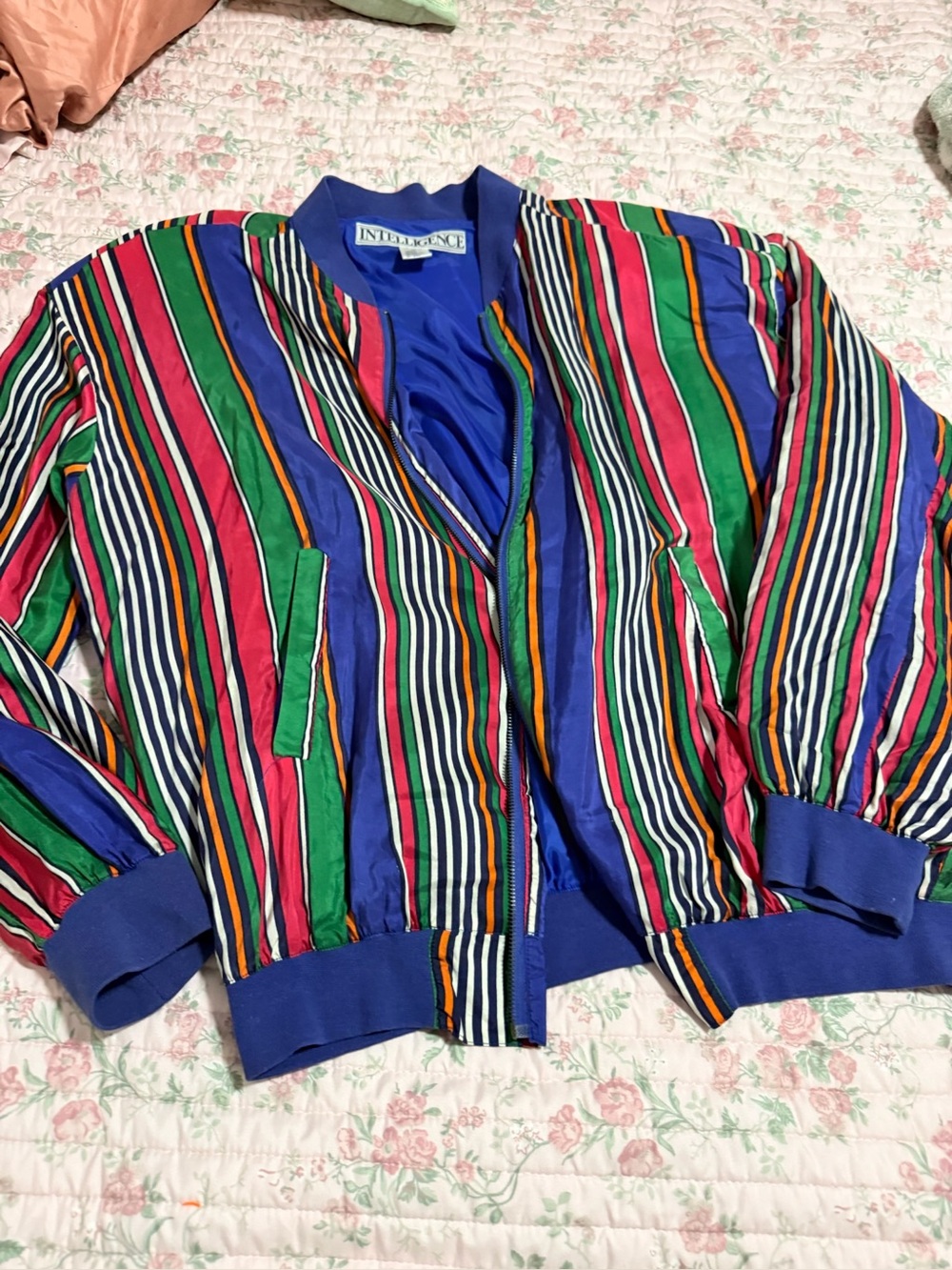 Vintage INTELLIGENCE Vibrant Multicolor Striped Bomber Jacket